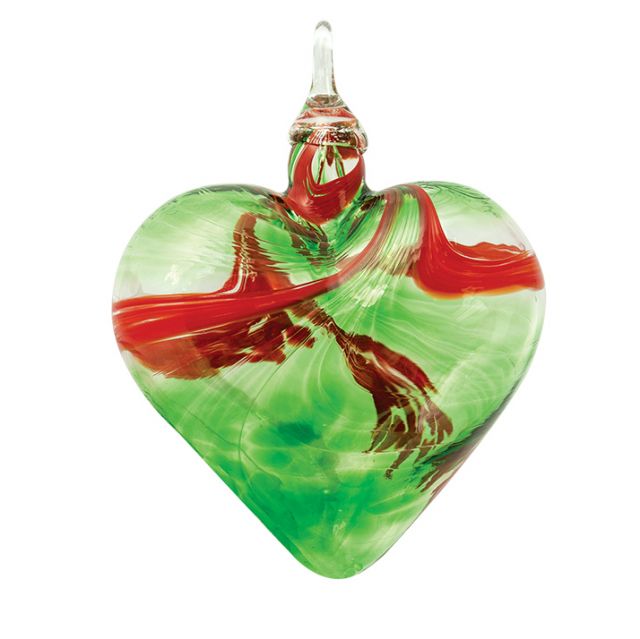Mt. St. Helens Volcanic Ash Hand Blown Art Glass Heart Ornament - Mistletoe - 3